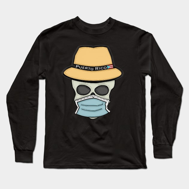 Puerto Rico Boricua Masked Skull Fedora Hat Long Sleeve T-Shirt by SoLunAgua